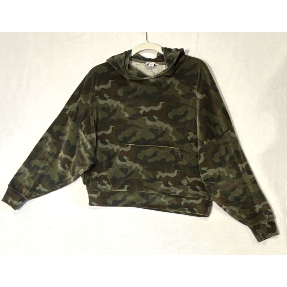 American Eagle Women's Camo Soft Velour Pullover Cropped Hoodie MED Sweatshirt